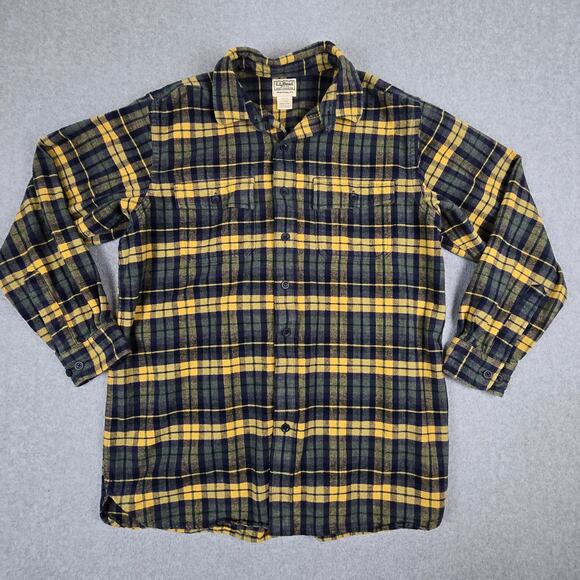 L.L.Bean Shirt Mens Size Large Tall Flannel Yellow Blue Plaid - Picture 3 of 16